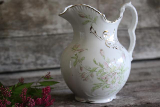 Burford's porcelain vintage water pitcher circa 1900, Victorian transferware china