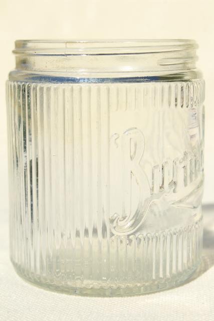 Burma Shave vintage glass jar, Hazel Atlas glass bottle w/ embossed logo