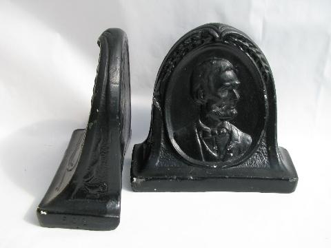 Bust of Lincoln, pair vintage chalkware book ends, painted plaster