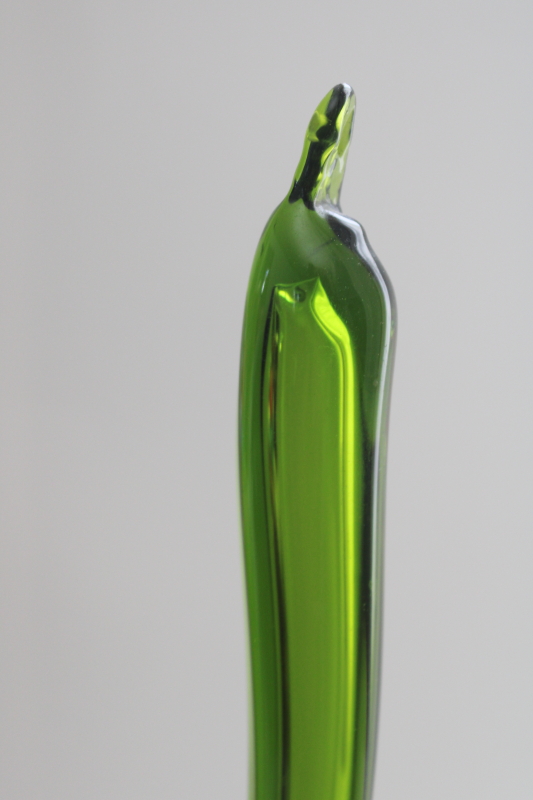 California art glass swan, MCM vintage bottle green glass large long necked bird