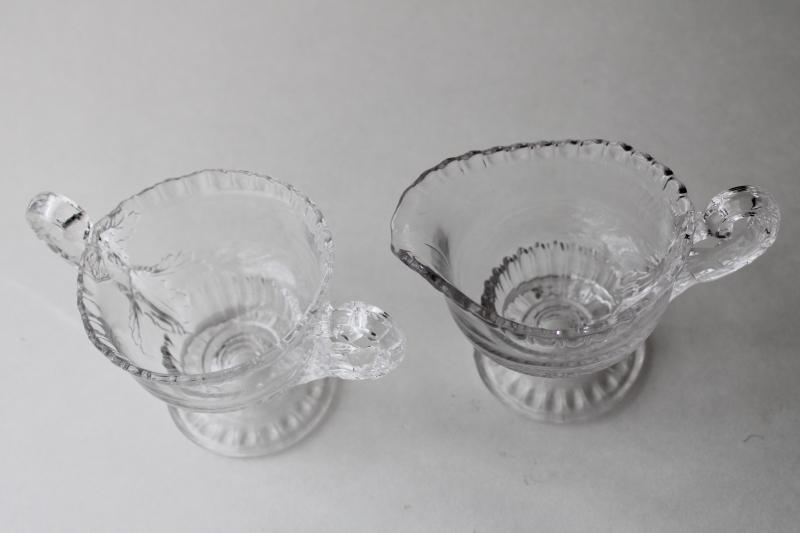 Cambridge gadroon pattern cream and sugar, vintage crystal clear pressed glass 