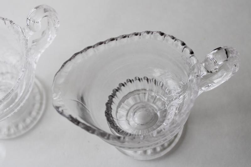 Cambridge gadroon pattern cream and sugar, vintage crystal clear pressed glass 
