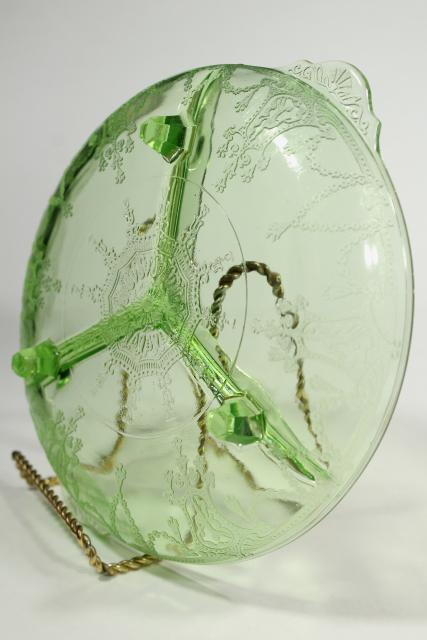 Cameo green depression glass relish three part divided bowl, vintage Anchor Hocking