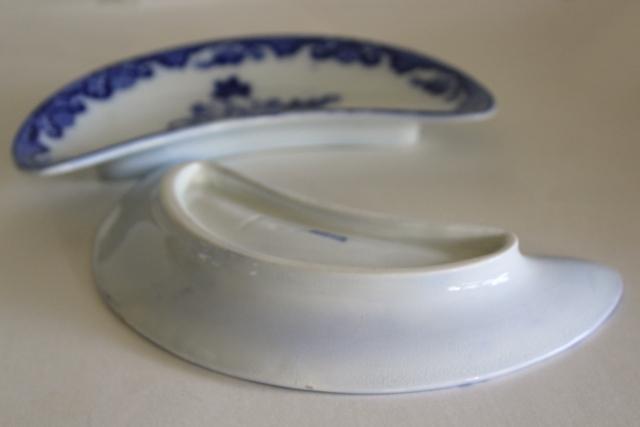 Candia flow blue, antique china bone dishes crescent shaped plates Royal Cauldon