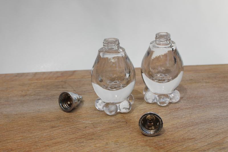 Candlewick beaded foot salt  pepper shakers set, vintage Imperial glass