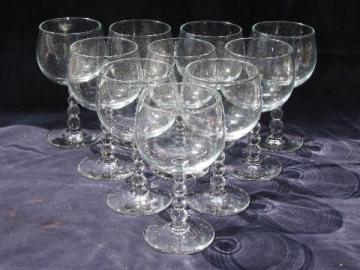 Candlewick beads, set 10 beaded stem wine glasses, Libbey glass