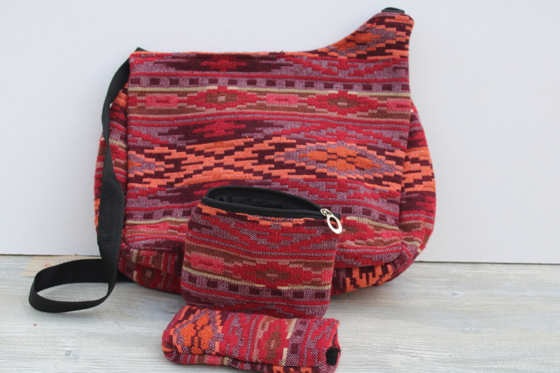 Canyon Sky Indian blanket style crossbody shoulder bag purse, southwest colors woven fabric