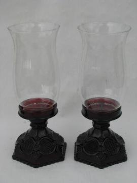 Cape Cod royal ruby red vintage Avon glass candle sticks/hurricane shades