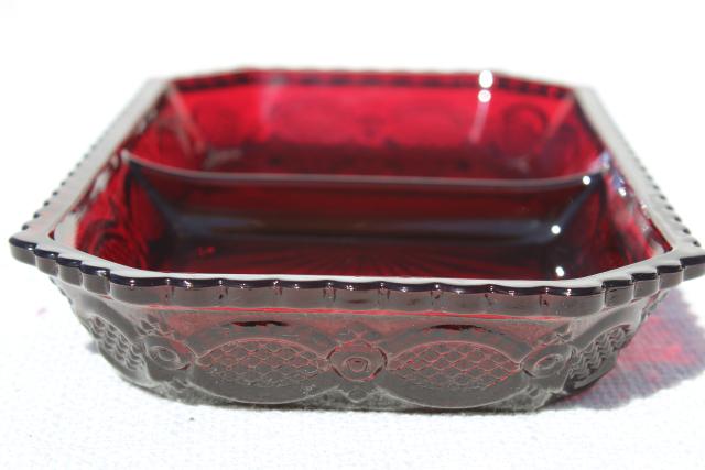 Cape Cod royal ruby red vintage Avon glass, divided relish tray plate