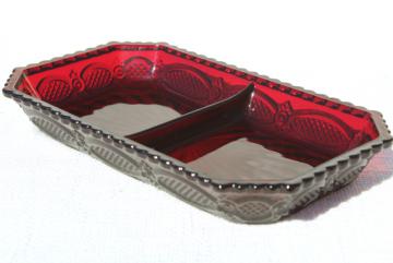 Cape Cod royal ruby red vintage Avon glass, divided relish tray plate