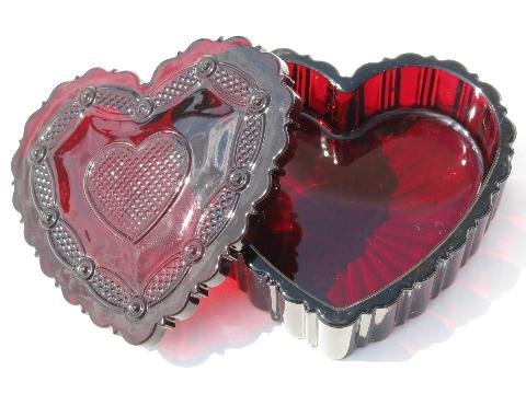 Cape Cod royal ruby red vintage Avon glass heart shape boxes