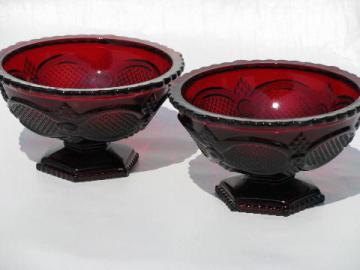 3 Mugs Cups Handle Avon Ruby Red Glass Cape Cod Pressed Cut