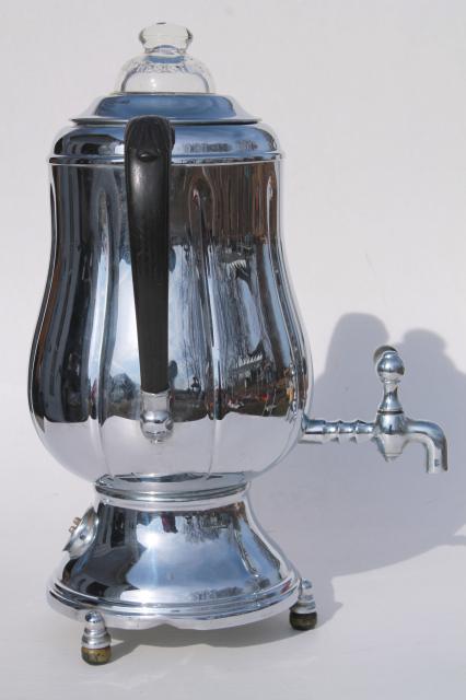 Champion chrome percolator, vintage electric coffee maker, art deco pot w/  bakelite handles