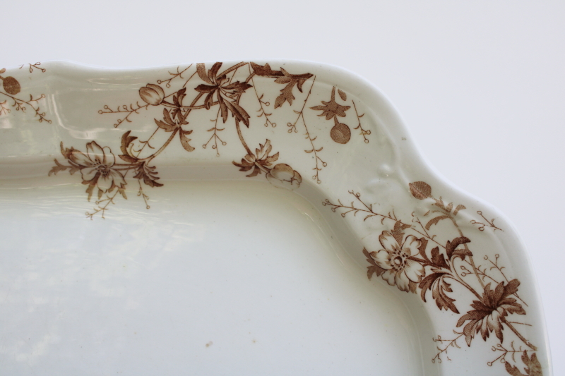 Chelsea brown aesthetic floral transferware china, antique white ironstone platter