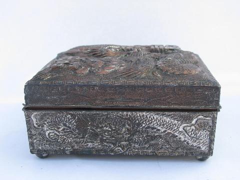 Chinese dragons vintage embossed metal cigarette box humidor