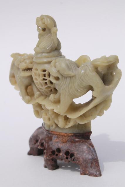 Carved Asian Soapstone Foo Dog Bottle Stopper