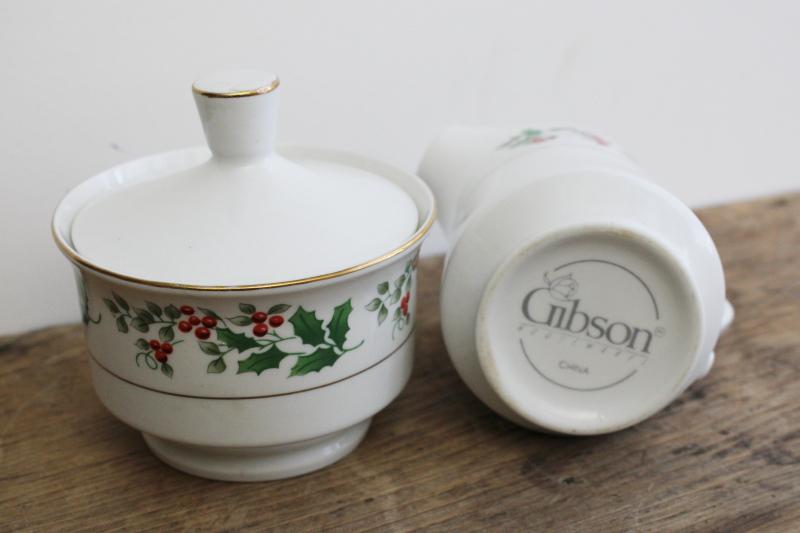 Christmas Charm holly border Gibson china vintage cream & sugar set