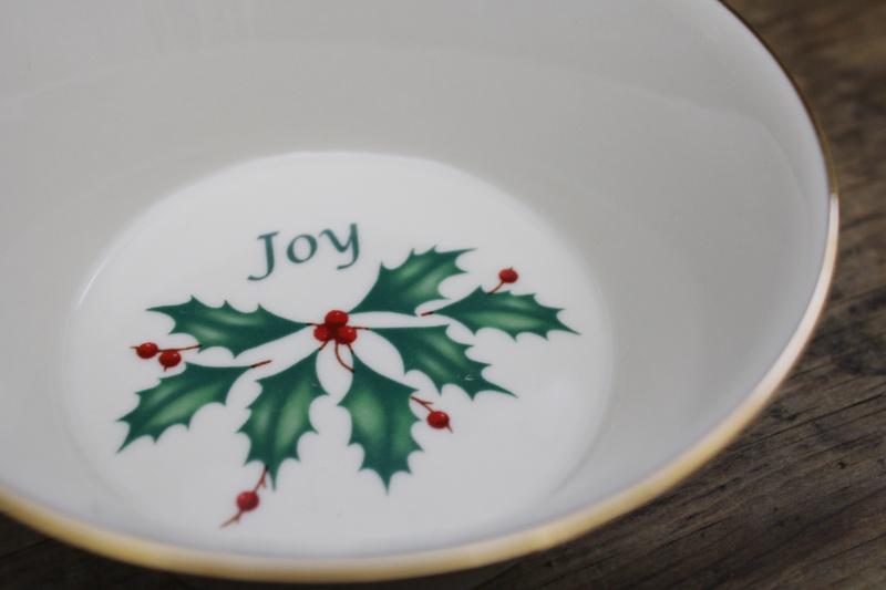 Christmas Holiday Joy Lenox china bowl or candy dish, green & red holly