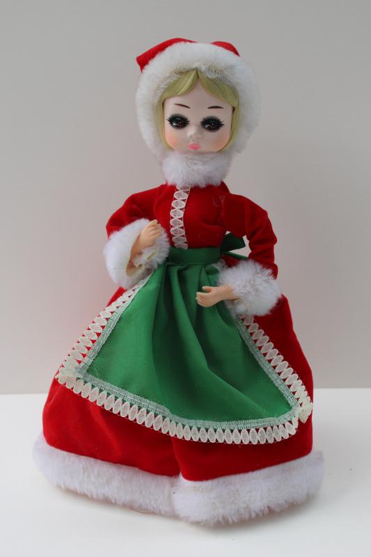 Christmas Santa girl Bradley big eyed doll 60s vintage, fun retro holiday decor