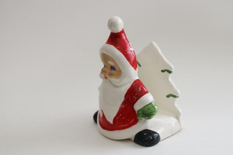 Christmas Santa letter rack or napkin holder, vintage Japan hand painted ceramic 