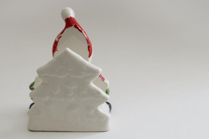 Christmas Santa letter rack or napkin holder, vintage Japan hand painted ceramic 