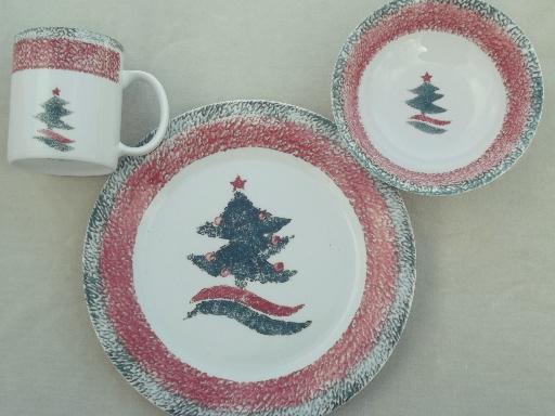 Christmas Star Gibson sponge ware stoneware china dishes set for 4