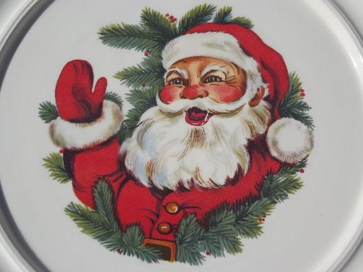 Christmas cake plate w/ Santa waving, vintage handmade ceramic platter