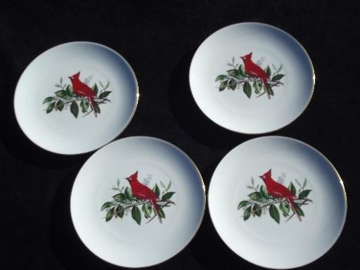 Christmas cardinal, red bird Schumann Bavaria cake plates stand set