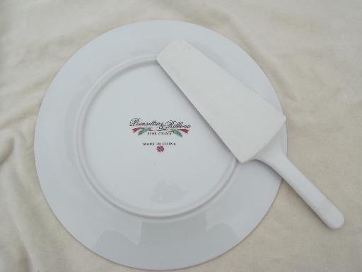 Christmas dishes fine china Poinsettia & Ribbons round cake platter set plate & server