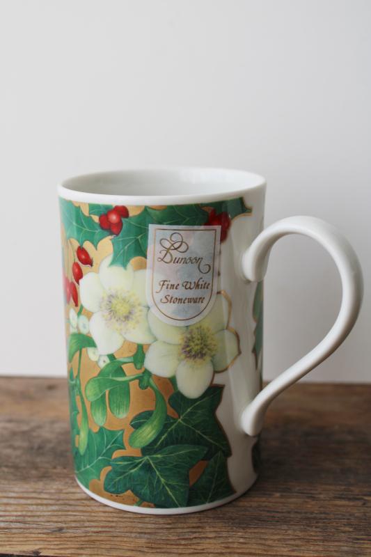 Christmas flowers mug, mistletoe noel Dunoon label china made in Scotland