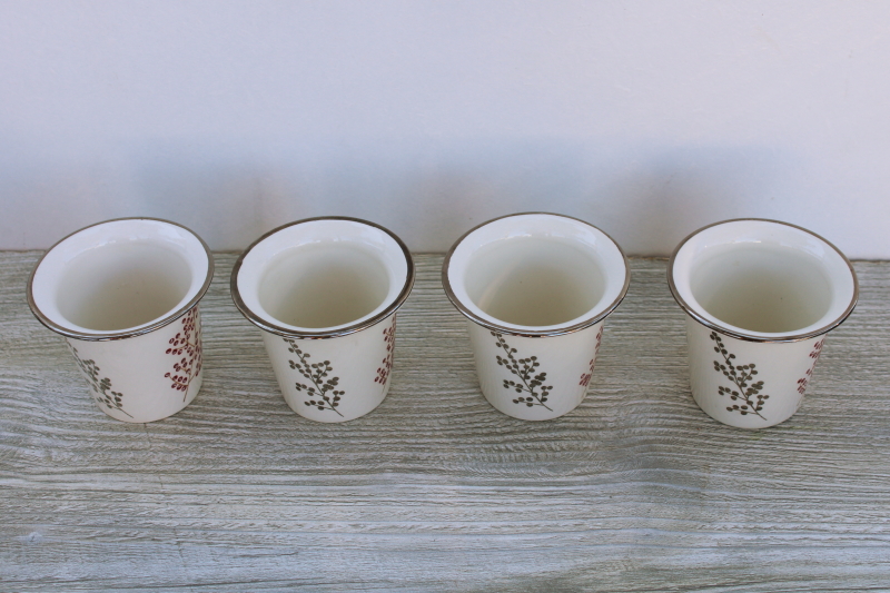 Christmas holly berries White Barn candle cup votive holders, set of four