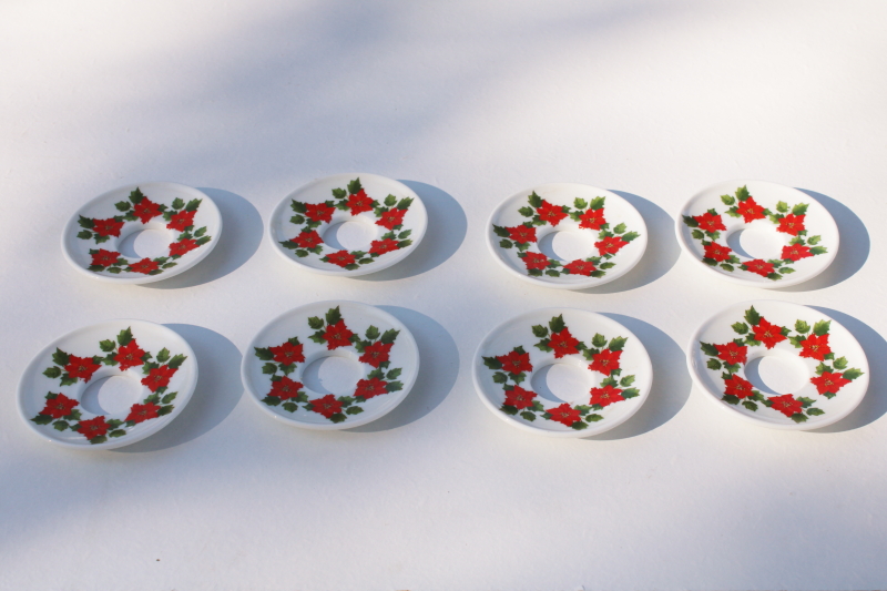 Christmas poinsettias white china bobeches, set of 8 drip rings for wax taper candles