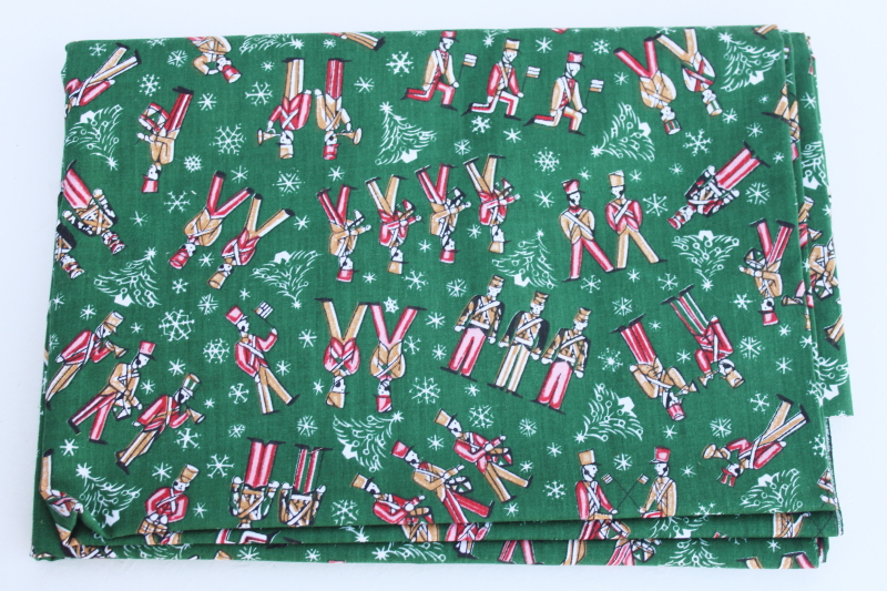 Christmas print quilting weight cotton fabric, parade of the wooden soldiers on green