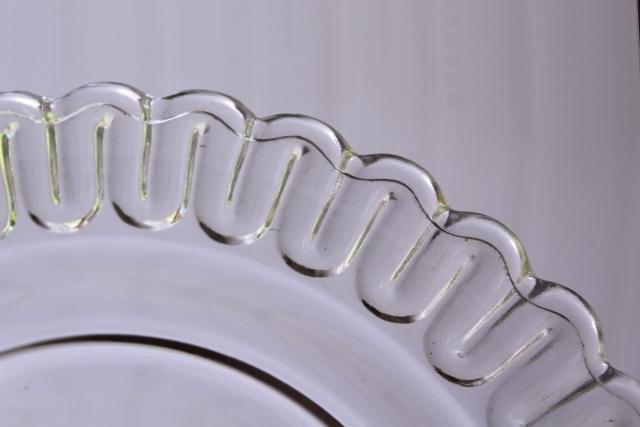 Christmas ribbon candy pattern glass salad or dessert plates, vintage Indiana glass