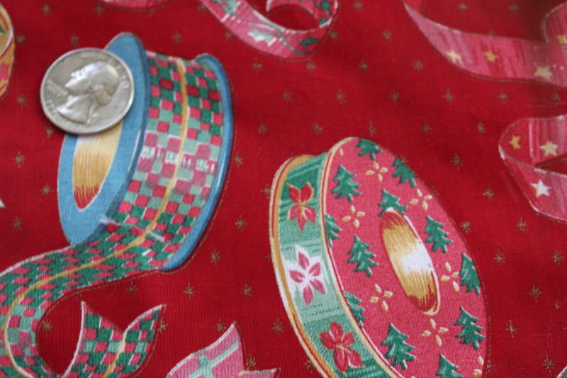 Christmas ribbons holiday theme cotton quilting fabric, vintage Kesslers print
