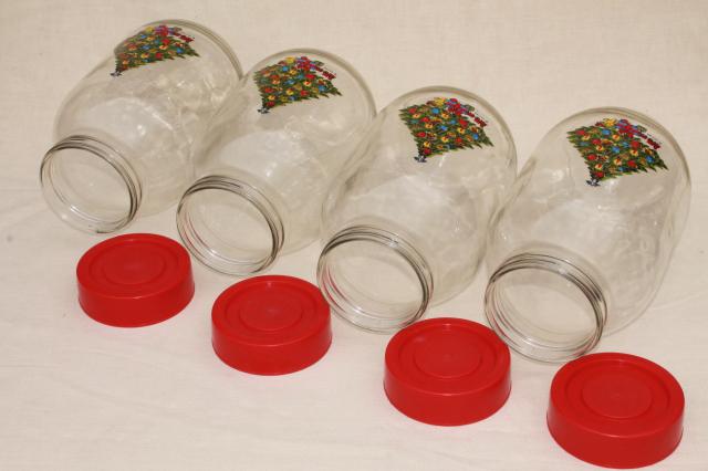 Christmas tree holiday kitchen canister set, Carlton glass gallon jar canisters