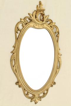 Cinderella french brocante style vintage wall mirror, gold rococo frame w/ oval glass
