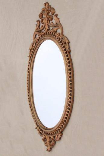 Cinderella french brocante style vintage wall mirror, gold rococo frame w/ oval glass