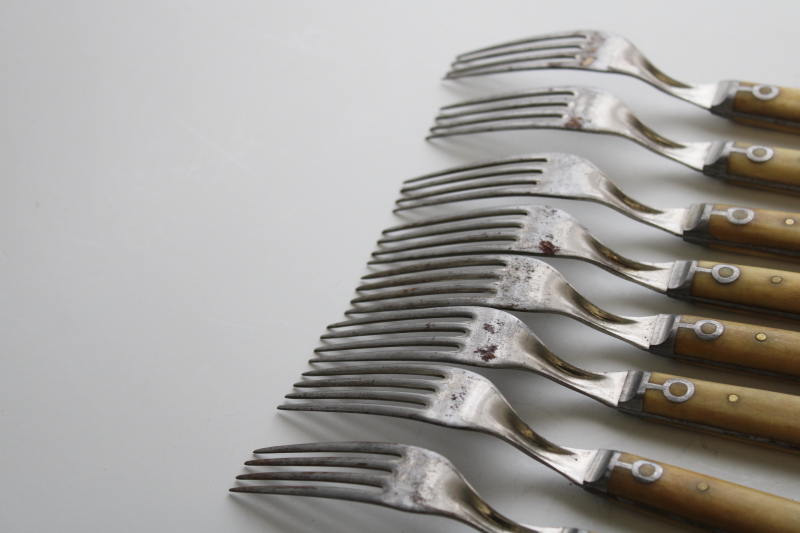 Civil war antique steel forks  table knives w/ bone handles, 1800s vintage Landers Frary Clark