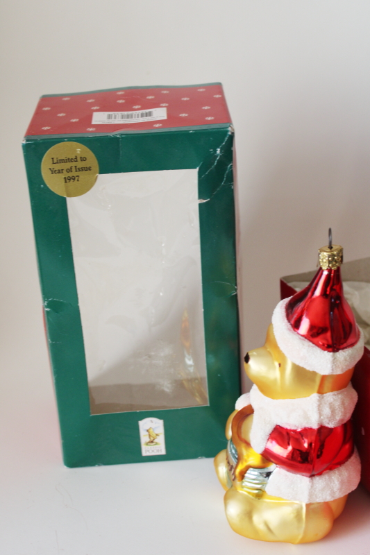 Classic Pooh vintage 1990s Germany blown glass Christmas ornament Santa hat Pooh bear
