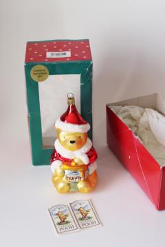 Classic Pooh vintage 1990s Germany blown glass Christmas ornament Santa hat Pooh bear