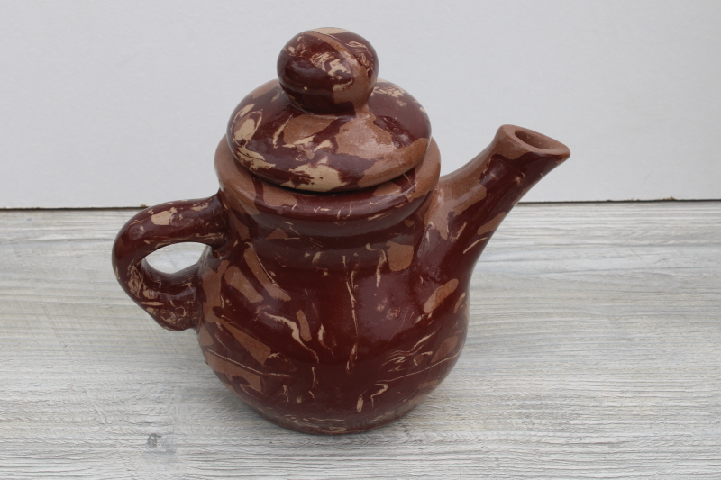 Clays in Calico studio pottery Cardwell Montana marbled swirl redware clay teapot