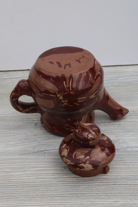 Clays in Calico studio pottery Cardwell Montana marbled swirl redware clay teapot