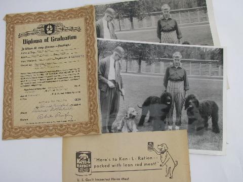 Cocker Spaniel dog pedigrees, old show stock papers, breed photos