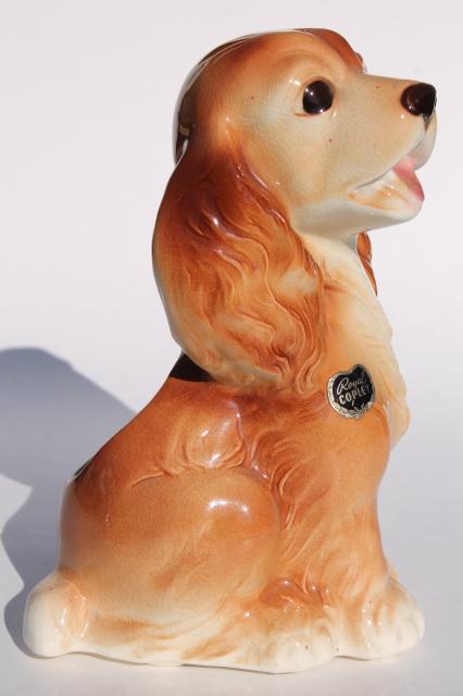 Cocker spaniel dog vintage ceramic planter vase, Royal Copley label puppy