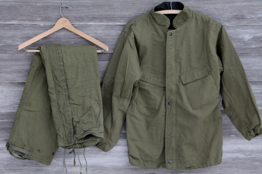 Cold War era military chemical suit, army drab jacket and pants