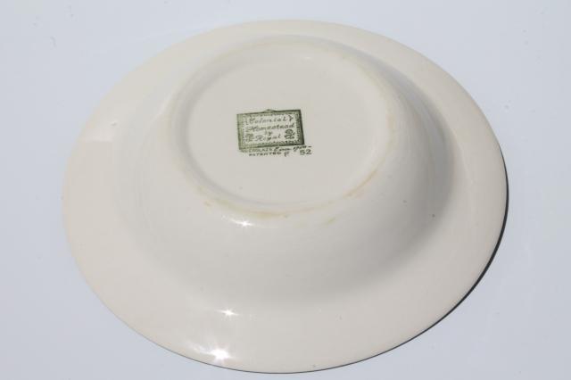 Colonial Homestead green & white transferware serving bowl, vintage Royal china