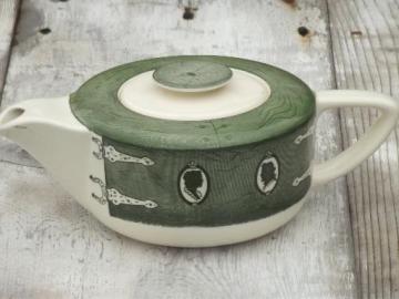 Colonial Homestead green & white transferware, vintage Royal china teapot 