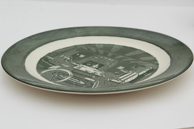 Colonial Homestead vintage Royal china green & white transferware, large round cake plate