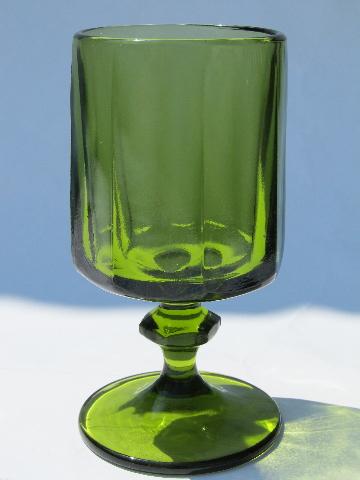 Colony Nouveau, retro chunky mod green glass goblets, 12 wine glasses